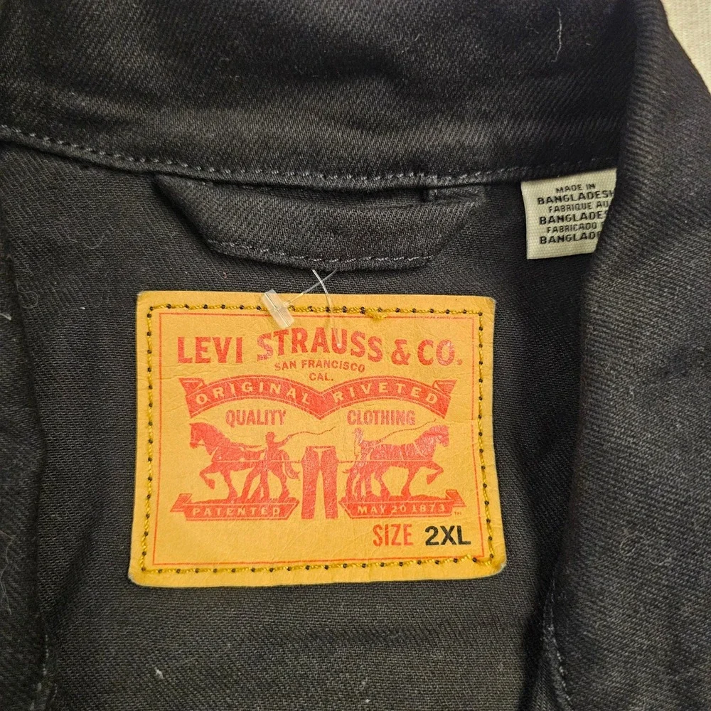 Levis Mens Black Denim Trucker Jacket Size 2XL Cotton Blend Button Up Outerwear